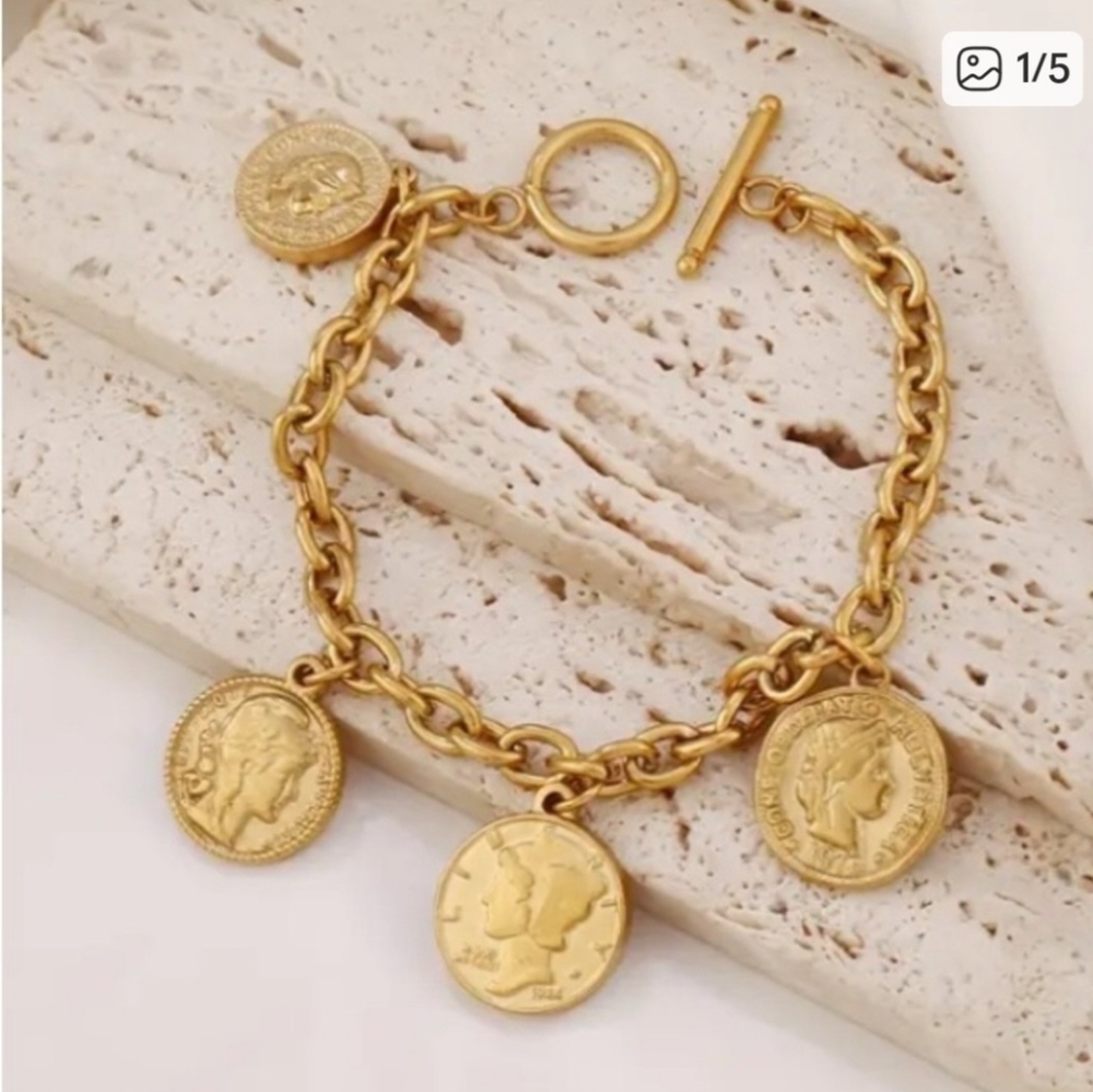 High-end Quality Vintage Punk Retro Gold Coin Charm Bracelet